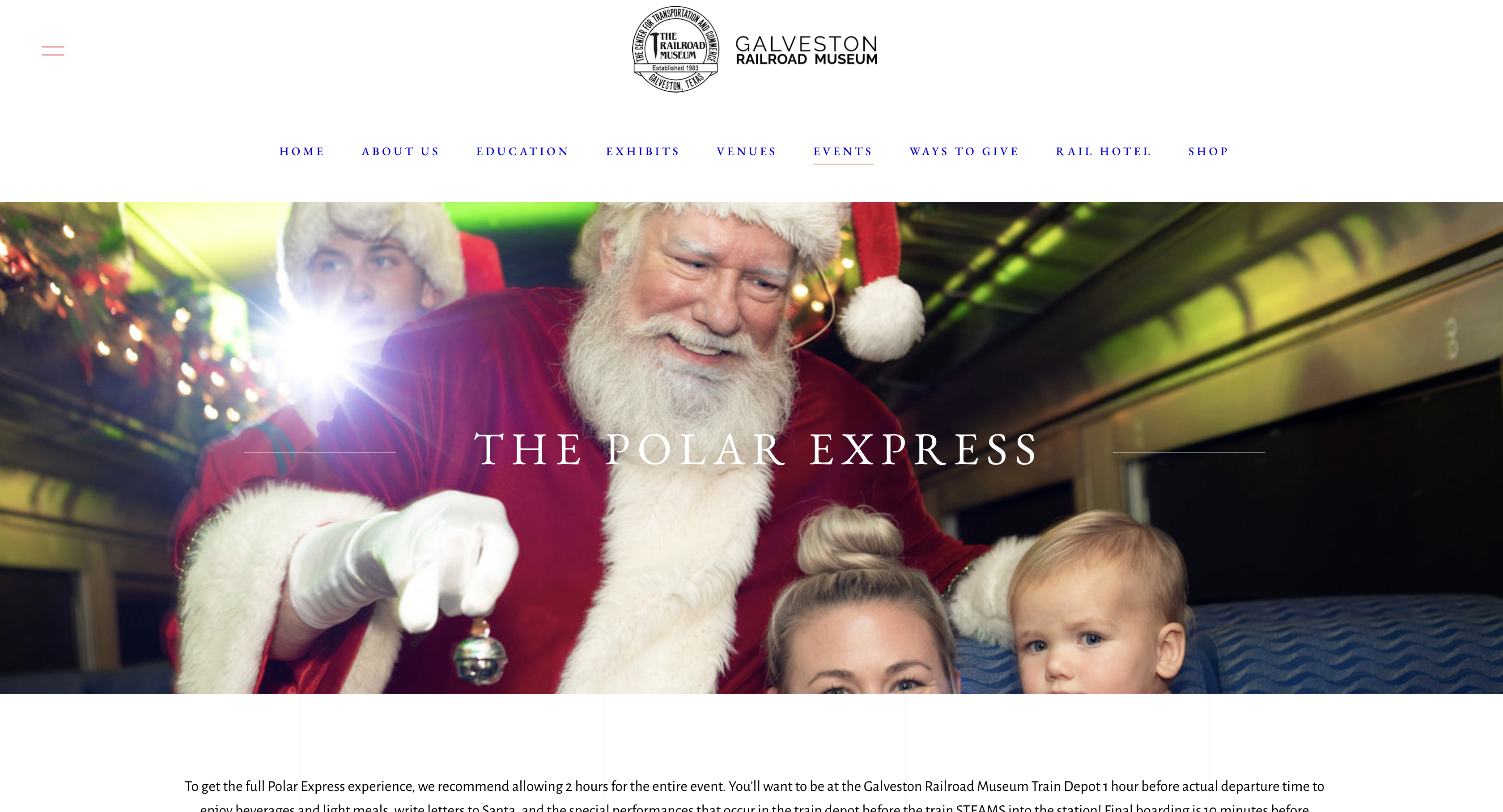 Galveston Railroad Polar Express Ticketing Page